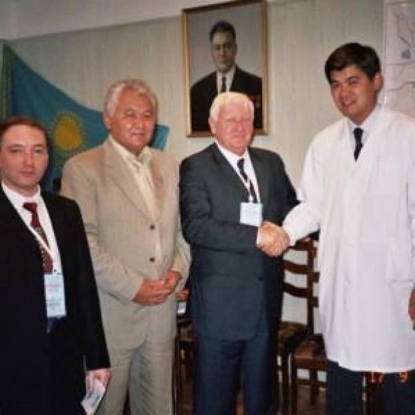 Schlesinger z"l and representative of the Ministry of Foreign Affairs at the City Hall Palace in Almata, Kazakhstan.